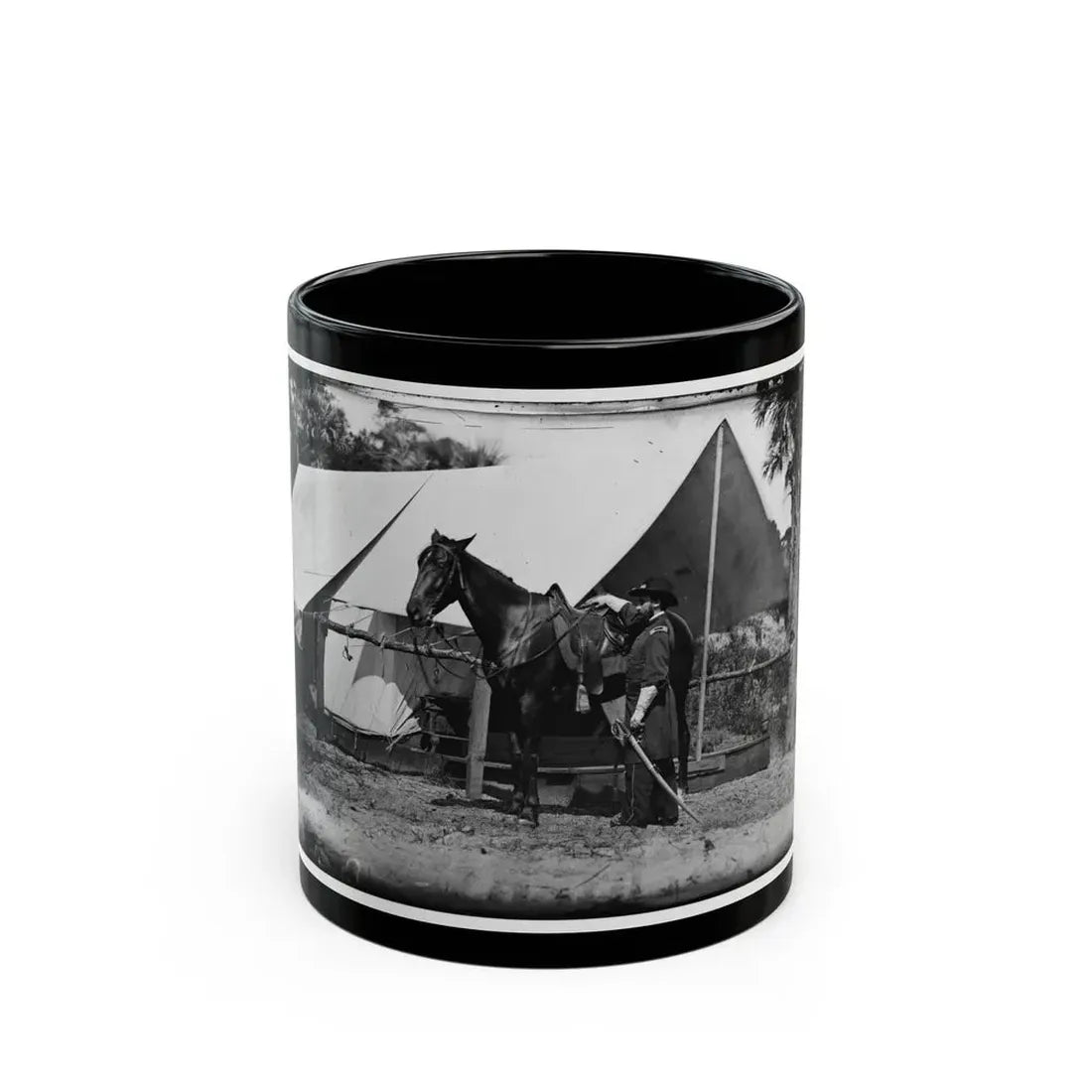 Morris Island, South Carolina. General Quincy A. Gillmore In Front Of His Tent (U.S. Civil War) Black Coffee Mug 11oz - Go Mug Yourself