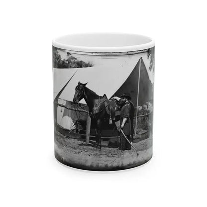 Morris Island, South Carolina. General Quincy A. Gillmore In Front Of His Tent (U.S. Civil War) White Coffee Mug 11oz - Go Mug Yourself
