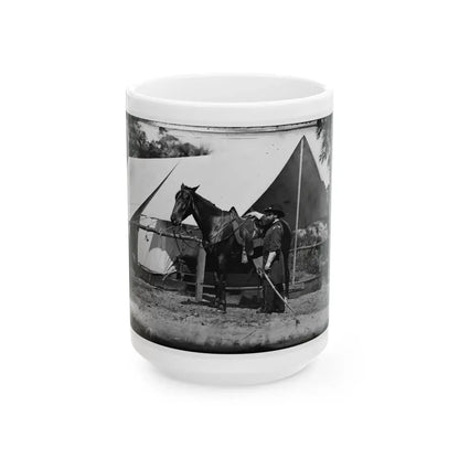 Morris Island, South Carolina. General Quincy A. Gillmore In Front Of His Tent (U.S. Civil War) White Coffee Mug 15oz - Go Mug Yourself