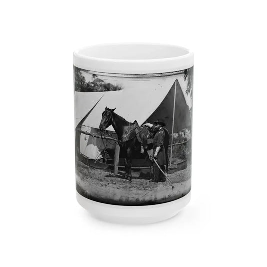 Morris Island, South Carolina. General Quincy A. Gillmore In Front Of His Tent (U.S. Civil War) White Coffee Mug 15oz - Go Mug Yourself