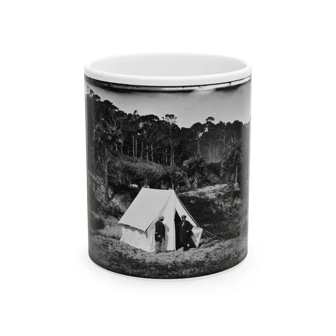 Morris Island, South Carolina. Two Men In Front Of Tent (U.S. Civil War) White Coffee Mug 11oz - Go Mug Yourself