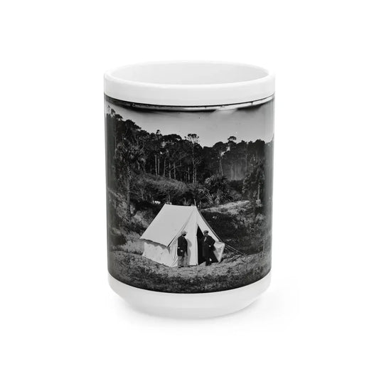 Morris Island, South Carolina. Two Men In Front Of Tent (U.S. Civil War) White Coffee Mug 15oz - Go Mug Yourself