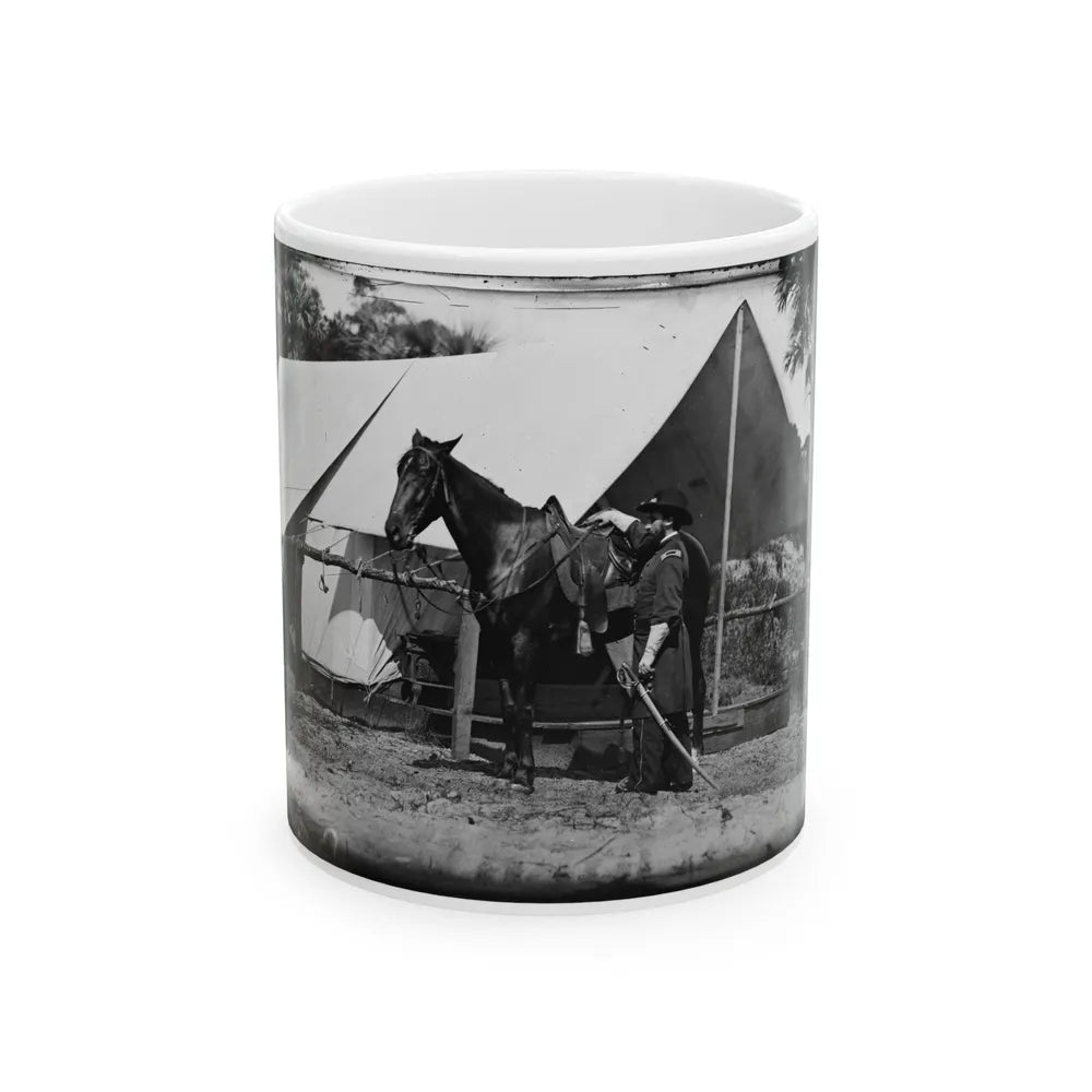 Morris Island, South Carolina. General Quincy A. Gillmore In Front Of His Tent (U.S. Civil War) White Coffee Mug-11oz-Go Mug Yourself