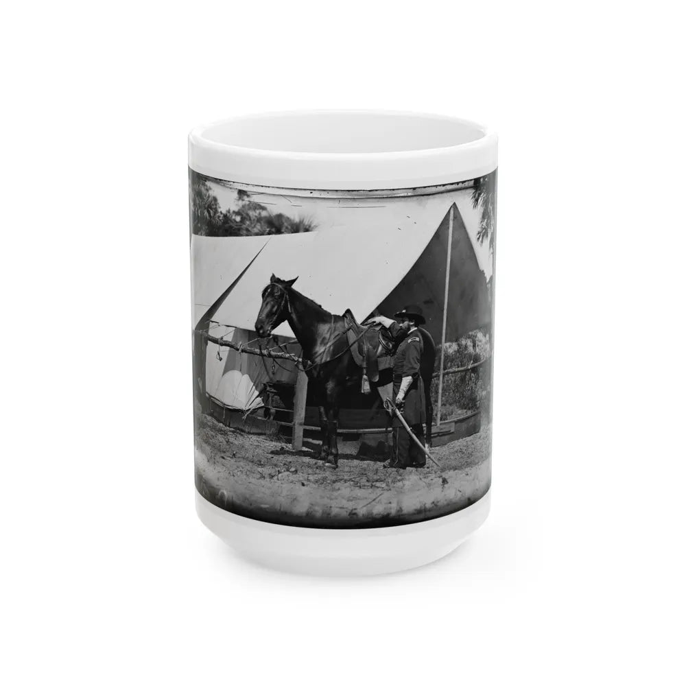 Morris Island, South Carolina. General Quincy A. Gillmore In Front Of His Tent (U.S. Civil War) White Coffee Mug-15oz-Go Mug Yourself