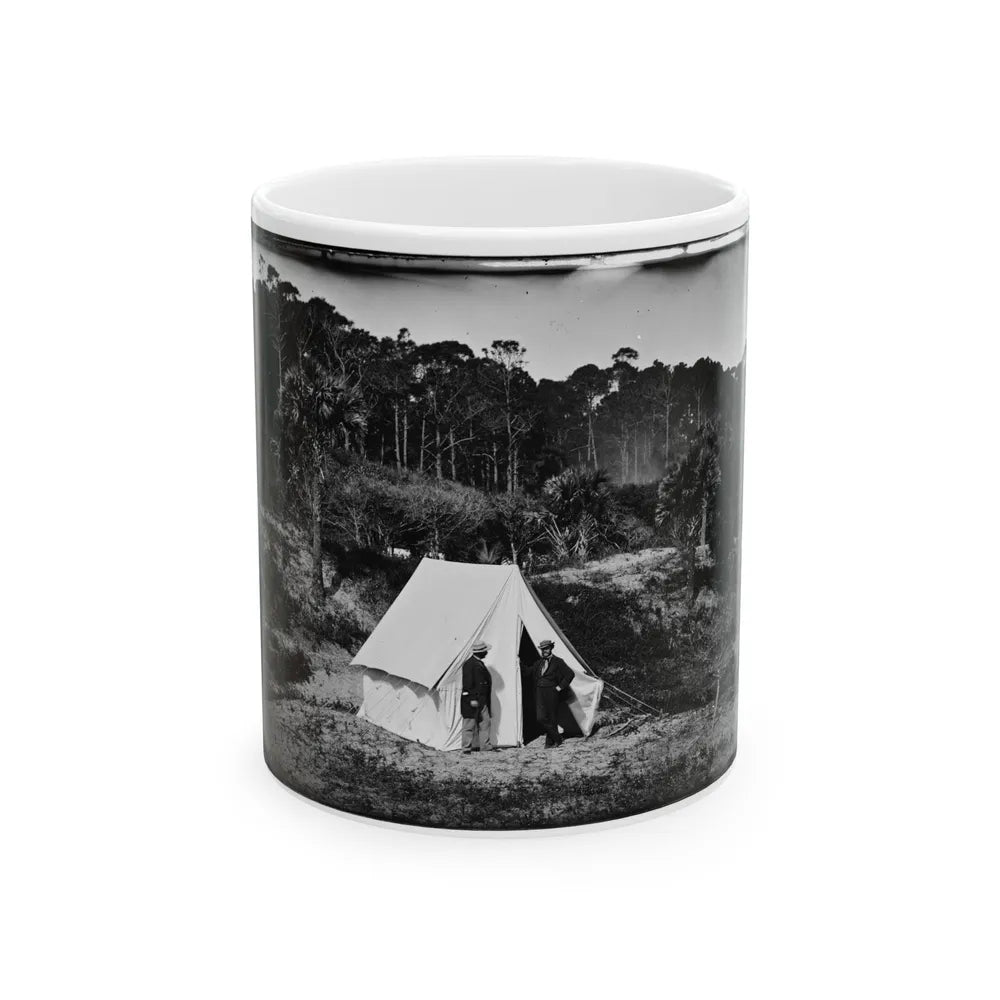 Morris Island, South Carolina. Two Men In Front Of Tent (U.S. Civil War) White Coffee Mug-11oz-Go Mug Yourself