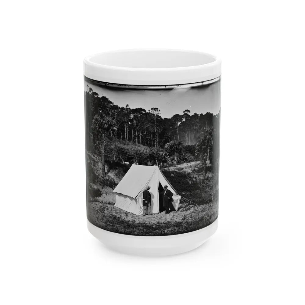 Morris Island, South Carolina. Two Men In Front Of Tent (U.S. Civil War) White Coffee Mug-15oz-Go Mug Yourself