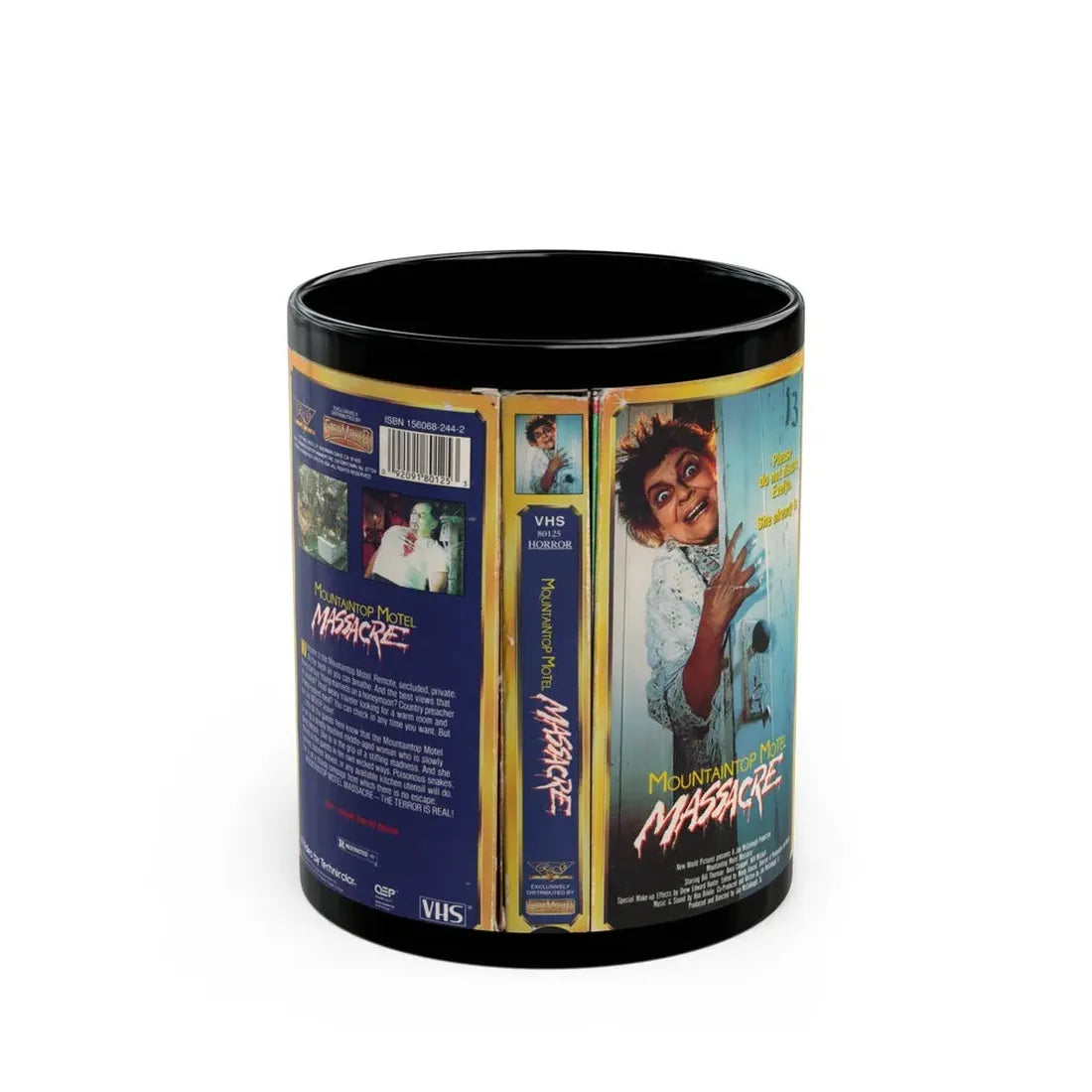 MOUNTAIN MOTEL MASSACRE (VHS COVER) - Black Coffee Mug 11oz - Go Mug Yourself