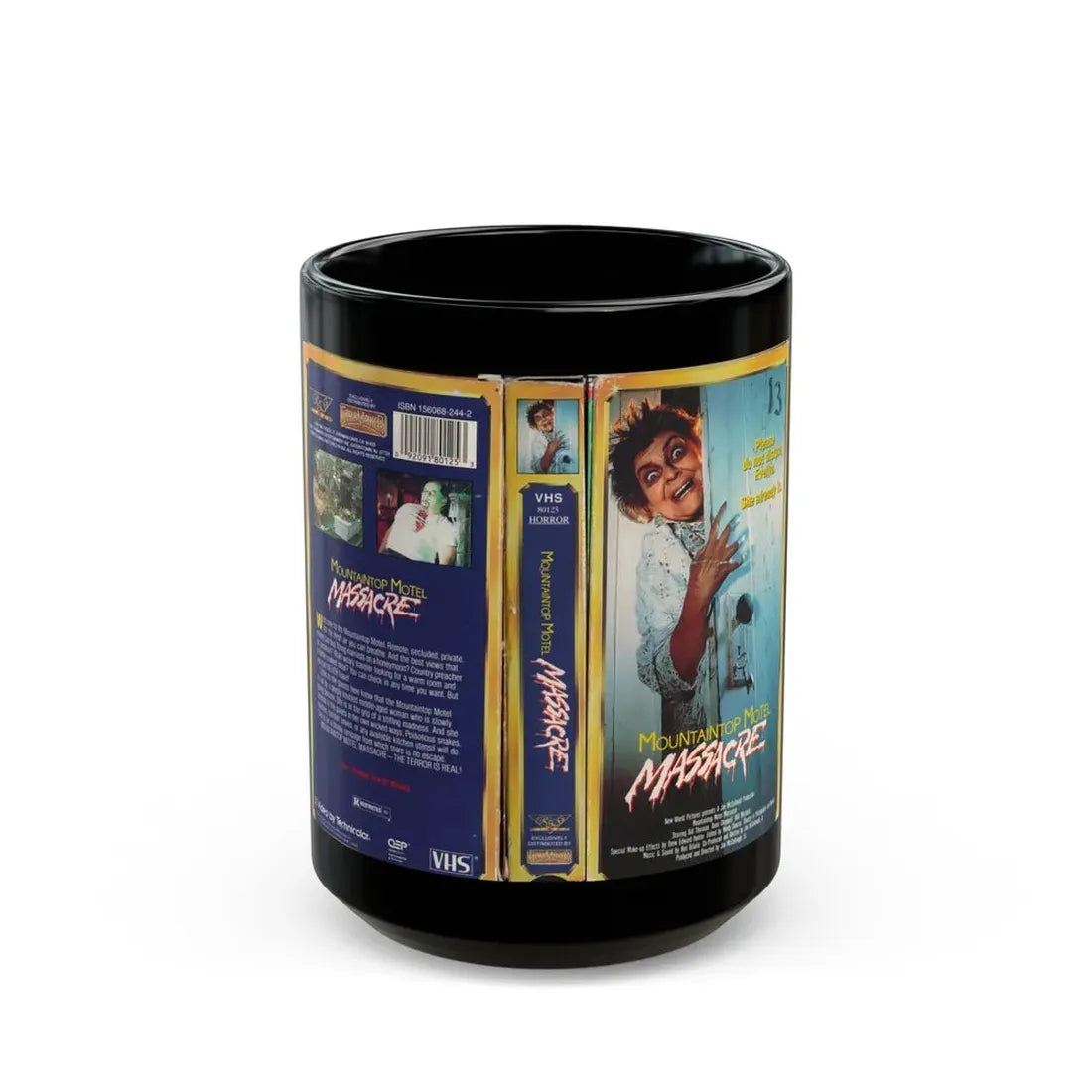 MOUNTAIN MOTEL MASSACRE (VHS COVER) - Black Coffee Mug 15oz - Go Mug Yourself