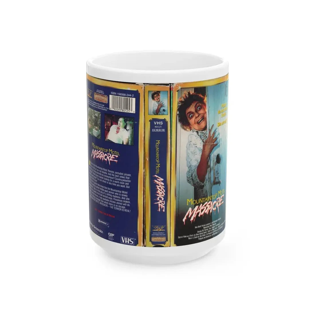 MOUNTAIN MOTEL MASSACRE (VHS COVER) - White Coffee Mug 15oz - Go Mug Yourself