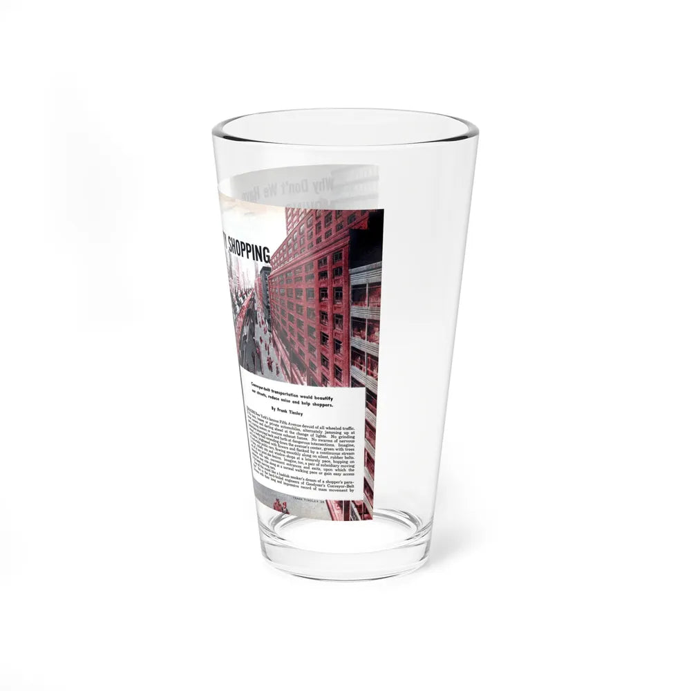 Moving Sidewalks For City Shopping, 1954 (Magazine Illustration) Pint Glass 16oz-Go Mug Yourself