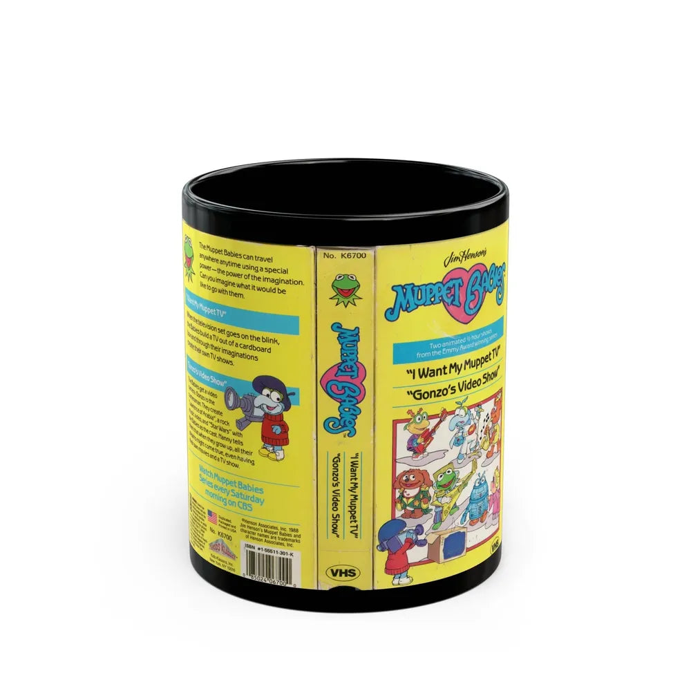 MUPPET BABIES I WANT MY MUPPET TV AND GONZOS VIDEO SHOW (VHS COVER) - Black Coffee Mug-11oz-Go Mug Yourself