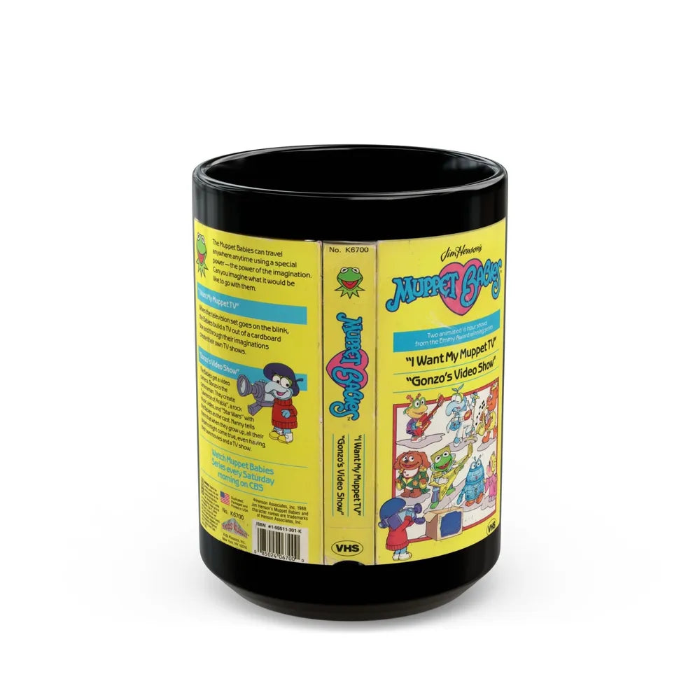 MUPPET BABIES I WANT MY MUPPET TV AND GONZOS VIDEO SHOW (VHS COVER) - Black Coffee Mug-15oz-Go Mug Yourself