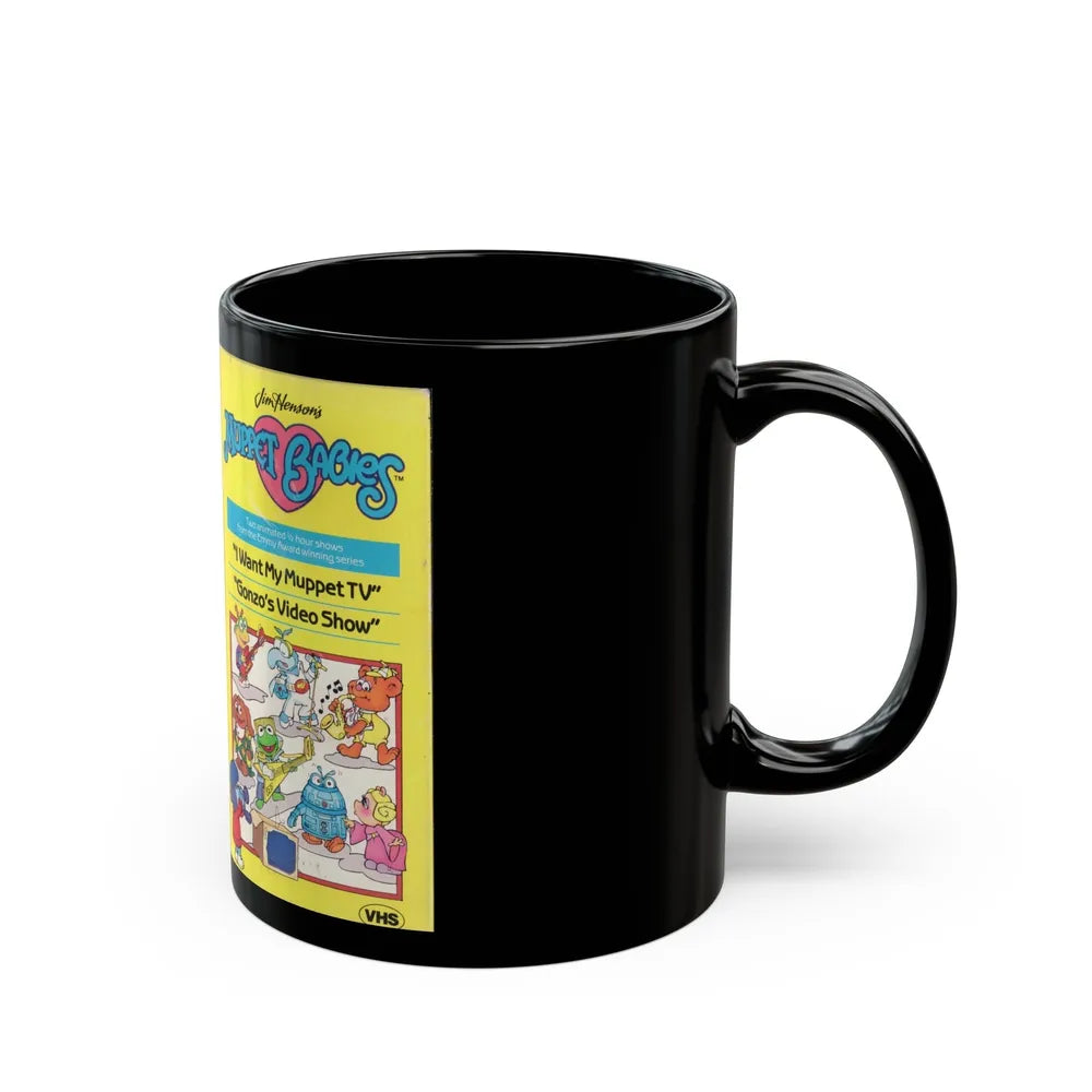 MUPPET BABIES I WANT MY MUPPET TV AND GONZOS VIDEO SHOW (VHS COVER) - Black Coffee Mug-Go Mug Yourself