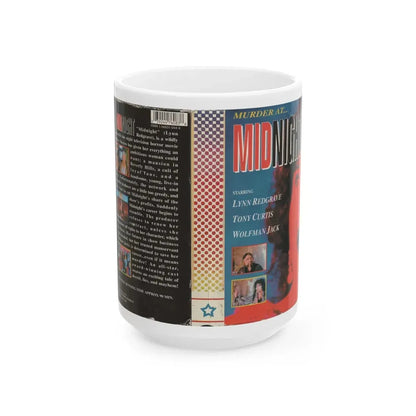 MURDER AT MIDNIGHT (VHS COVER) - White Coffee Mug 15oz - Go Mug Yourself