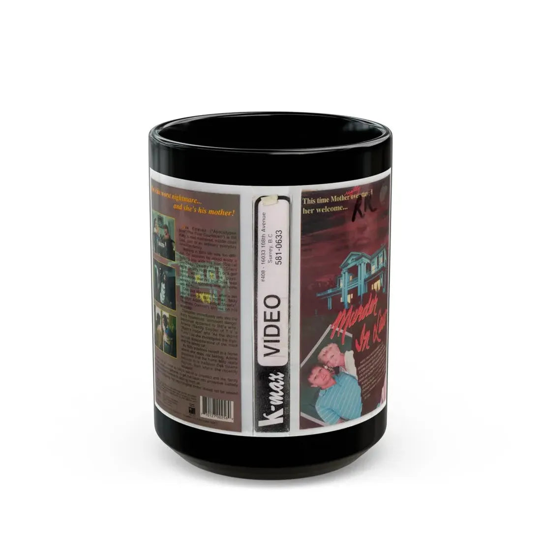MURDER IN LAW (VHS COVER) - Black Coffee Mug 15oz - Go Mug Yourself