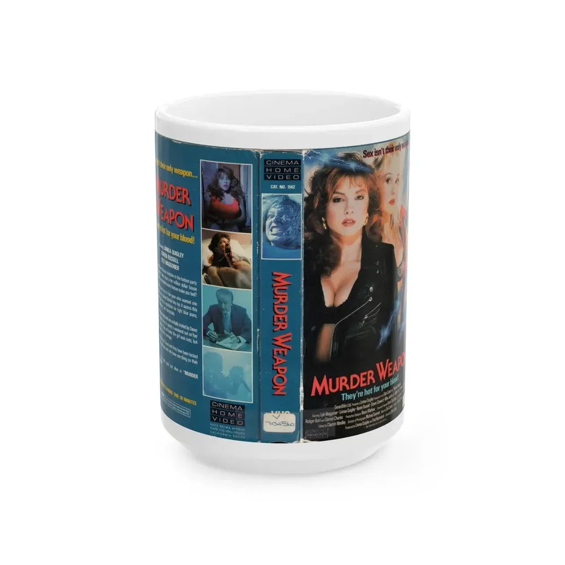 MURDER WEAPON (VHS COVER) - White Coffee Mug 15oz - Go Mug Yourself