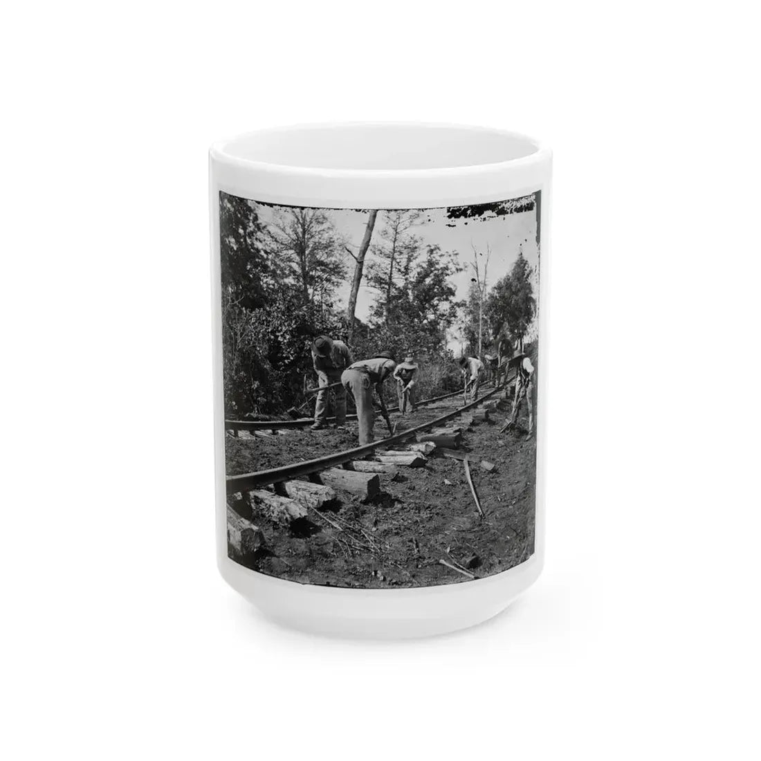 Murfreesboro, Tenn., Vicinity. Men Repairing Single-Track Railroad After Battle Of Stone's River (U.S. Civil War) White Coffee Mug 15oz - Go Mug Yourself
