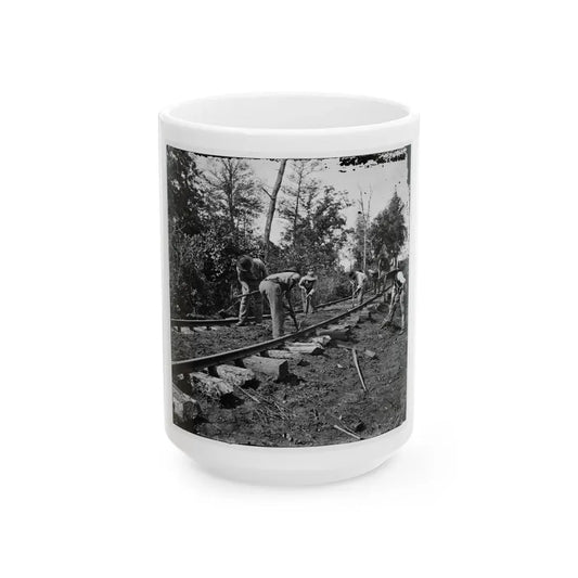 Murfreesboro, Tenn., Vicinity. Men Repairing Single-Track Railroad After Battle Of Stone's River (U.S. Civil War) White Coffee Mug 15oz - Go Mug Yourself