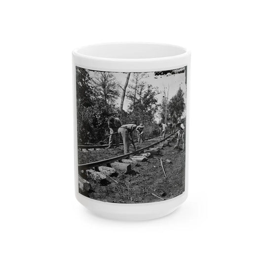 Murfreesboro, Tenn., Vicinity. Men Repairing Single-Track Railroad After Battle Of Stone's River (U.S. Civil War) White Coffee Mug-15oz-Go Mug Yourself