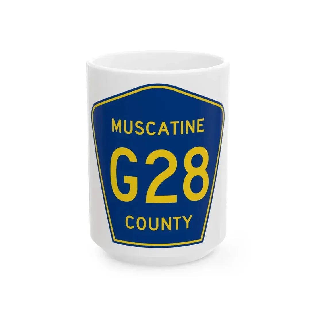 Muscatine County Route G28 IA (Iowa) (Road Sign) White Coffee Mug 15oz - Go Mug Yourself