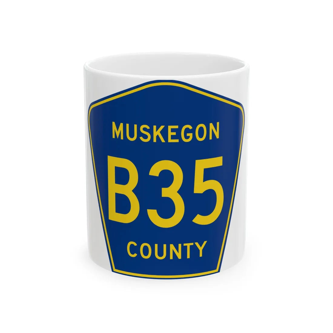 Muskegon County B-35 (Michigan) (Road Sign) White Coffee Mug 11oz - Go Mug Yourself