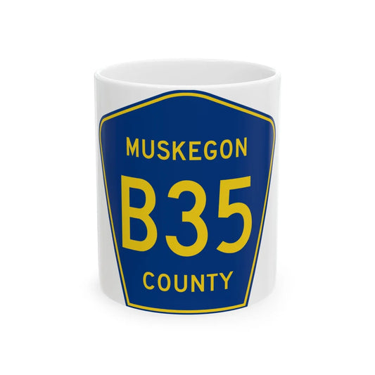 Muskegon County B-35 (Michigan) (Road Sign) White Coffee Mug 11oz - Go Mug Yourself