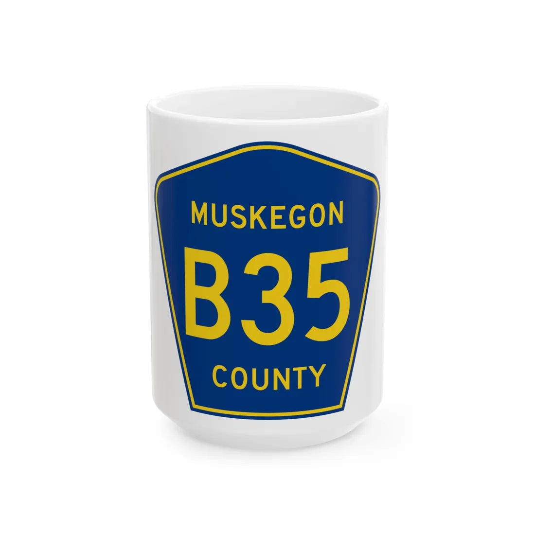Muskegon County B-35 (Michigan) (Road Sign) White Coffee Mug 15oz - Go Mug Yourself