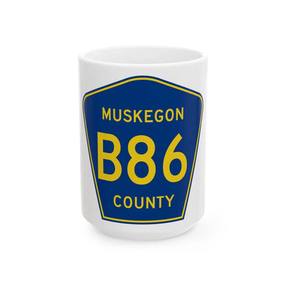 Muskegon County B-86 (Michigan) (Road Sign) White Coffee Mug 15oz - Go Mug Yourself