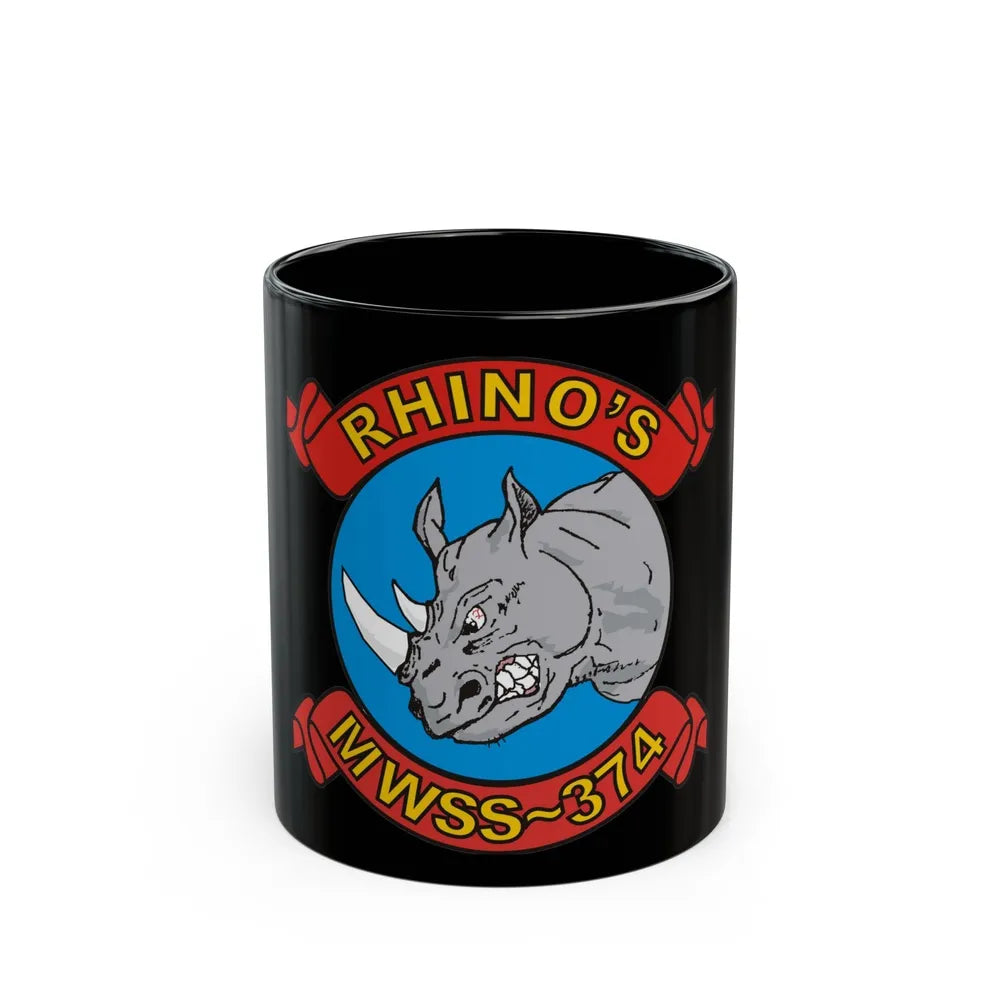 MWSS 374 Rhinos (USMC) Black Coffee Mug-11oz-Go Mug Yourself