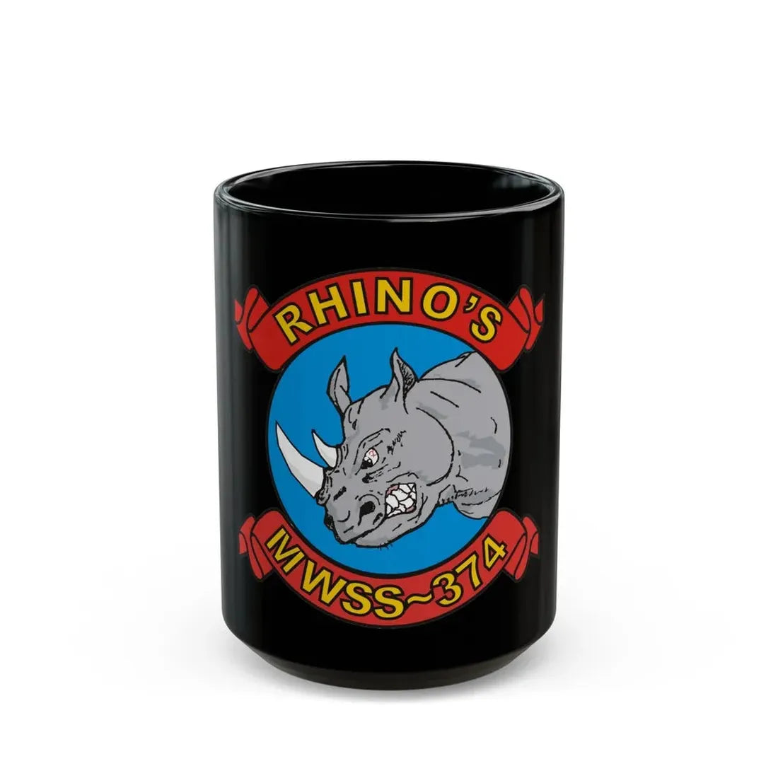 MWSS 374 Rhinos (USMC) Black Coffee Mug 15oz - Go Mug Yourself