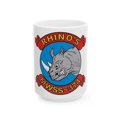 MWSS 374 Rhinos (USMC) White Coffee Mug-15oz-Go Mug Yourself