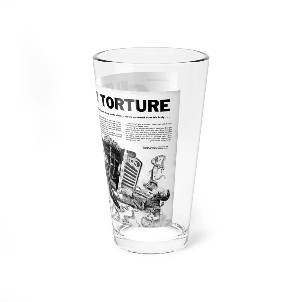 My Ordeal by Torture, Man's Daring Action, August 1959 (Magazine Illustration) Pint Glass 16oz-Go Mug Yourself