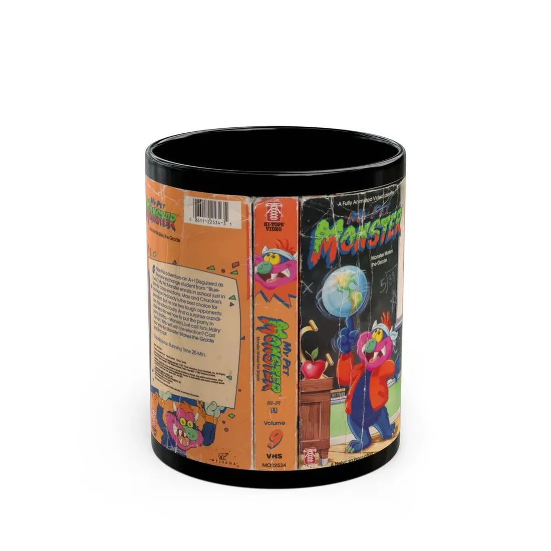 MY PET MONSTER CARTOON VOLUME 9 MONSTER MAKES THE GRADE (VHS COVER) - Black Coffee Mug 11oz - Go Mug Yourself