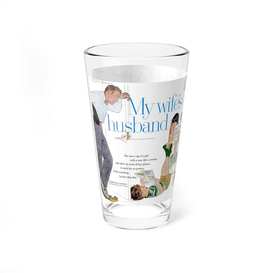 My Wife's Husband, Ladies Home Journal, October 1957 (Magazine Illustration) Pint Glass 16oz - Go Mug Yourself