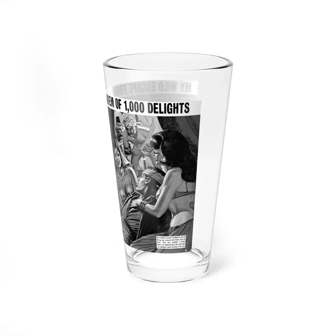 My Wild Wscape From The Harem Of 1,000 Delights, World of Men, May 1967 (Magazine Illustration) Pint Glass 16oz - Go Mug Yourself