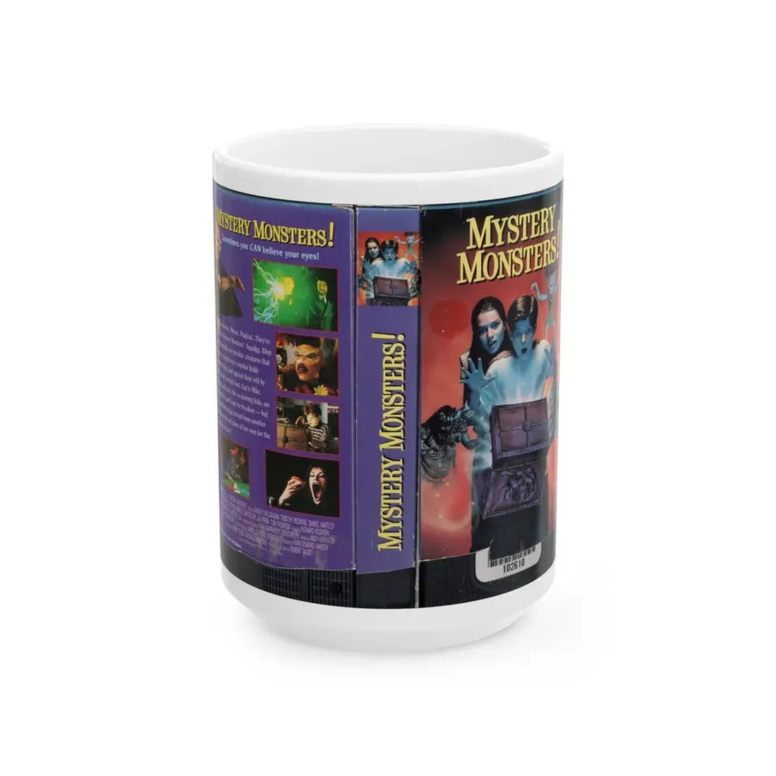 MYSTERY MONSTERS (VHS COVER) - White Coffee Mug 15oz - Go Mug Yourself