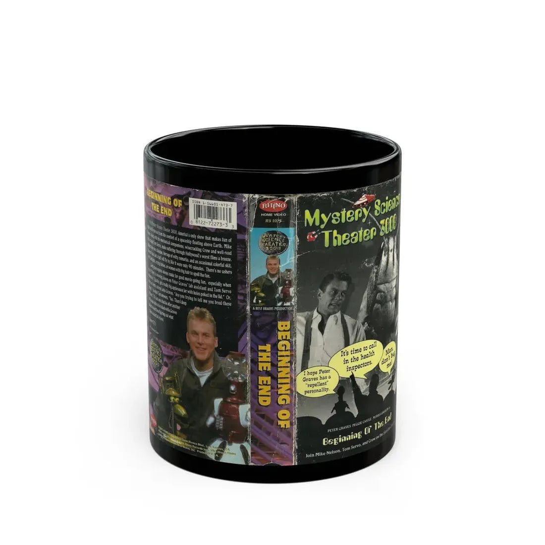 MYSTERY SCIENCE THEATER 3000 THE BEGINNIN OF THE END (VHS COVER) - Black Coffee Mug 11oz - Go Mug Yourself