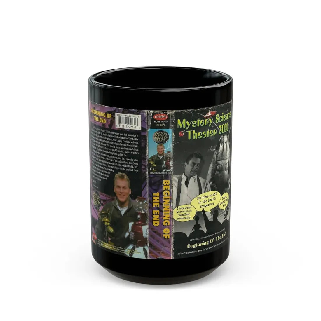 MYSTERY SCIENCE THEATER 3000 THE BEGINNIN OF THE END (VHS COVER) - Black Coffee Mug 15oz - Go Mug Yourself