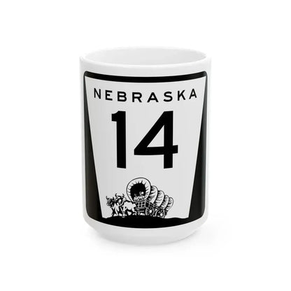 N-14 (Nebraska) (Road Sign) White Coffee Mug 15oz - Go Mug Yourself