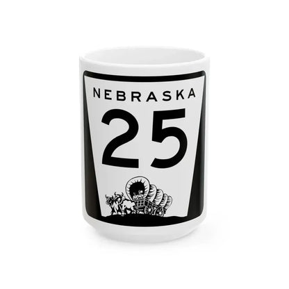 N-25 (Nebraska) (Road Sign) White Coffee Mug 15oz - Go Mug Yourself