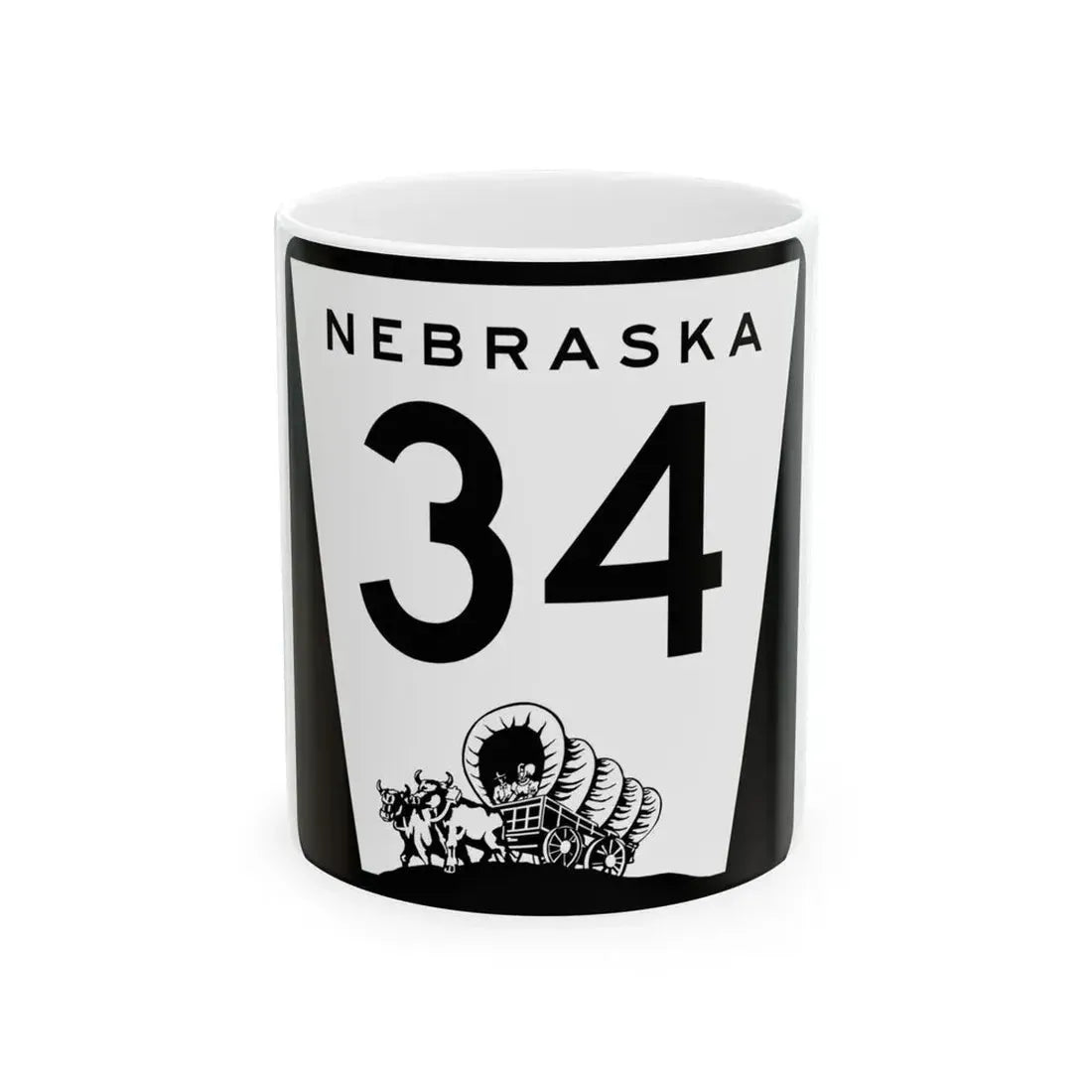 N-34 (Nebraska) (Road Sign) White Coffee Mug 11oz - Go Mug Yourself
