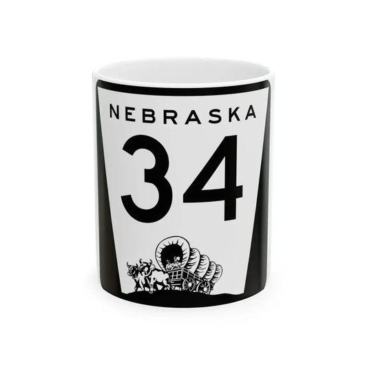 N-34 (Nebraska) (Road Sign) White Coffee Mug 11oz - Go Mug Yourself