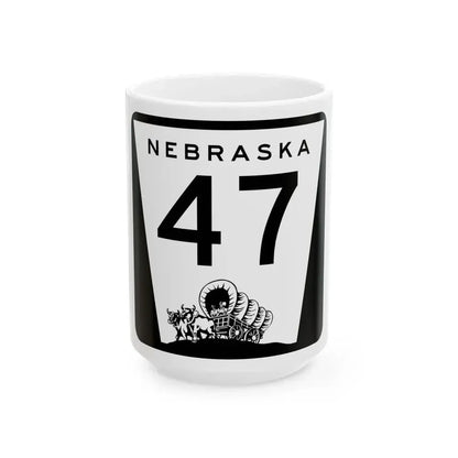 N-47 (Nebraska) (Road Sign) White Coffee Mug 15oz - Go Mug Yourself