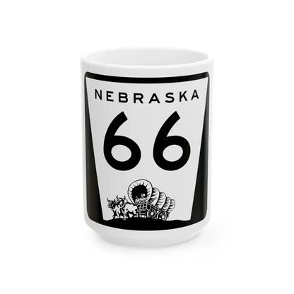 N-66 (Nebraska) (Road Sign) White Coffee Mug 15oz - Go Mug Yourself