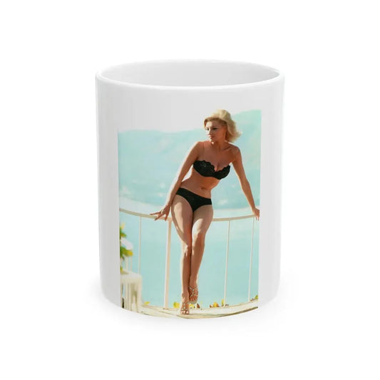 Nancy Kovack #100 - x Full Body Color Re-Print Photo in 2-Piece Black Bikini Cheesecake Pin-Up as a Blonde (Vintage Female Icon) White Coffee Mug 11oz - Go Mug Yourself