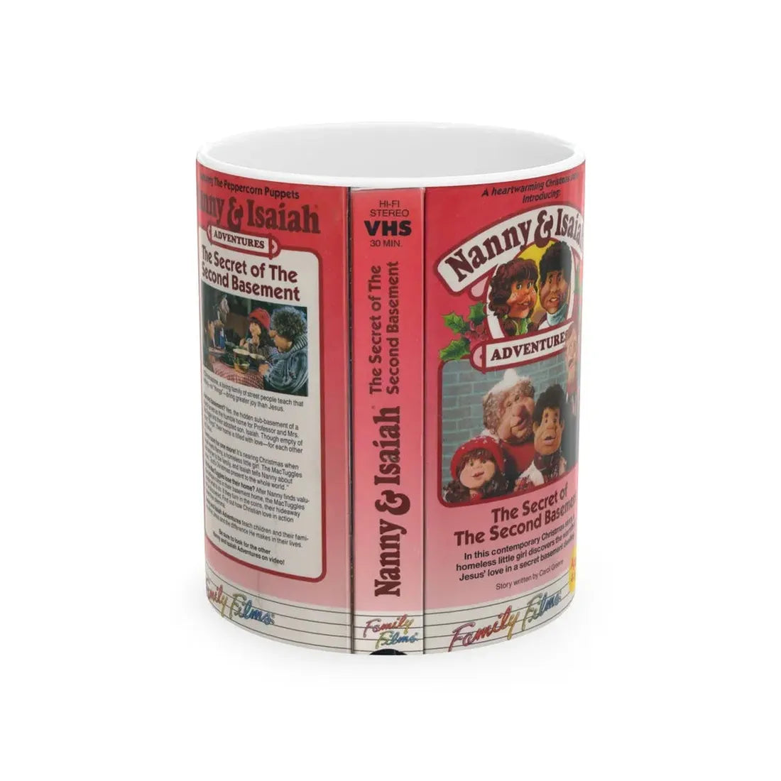 NANNY AND ISAIAH ADVENTURES THE SECRET OF0THE SECOND BASEMENT (VHS COVER) - White Coffee Mug 11oz - Go Mug Yourself