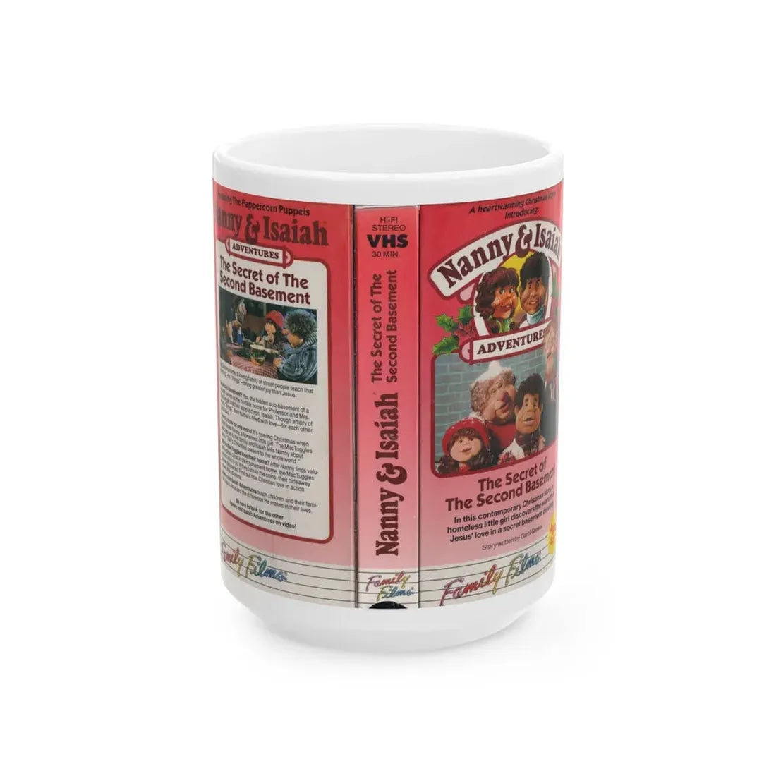 NANNY AND ISAIAH ADVENTURES THE SECRET OF0THE SECOND BASEMENT (VHS COVER) - White Coffee Mug 15oz - Go Mug Yourself