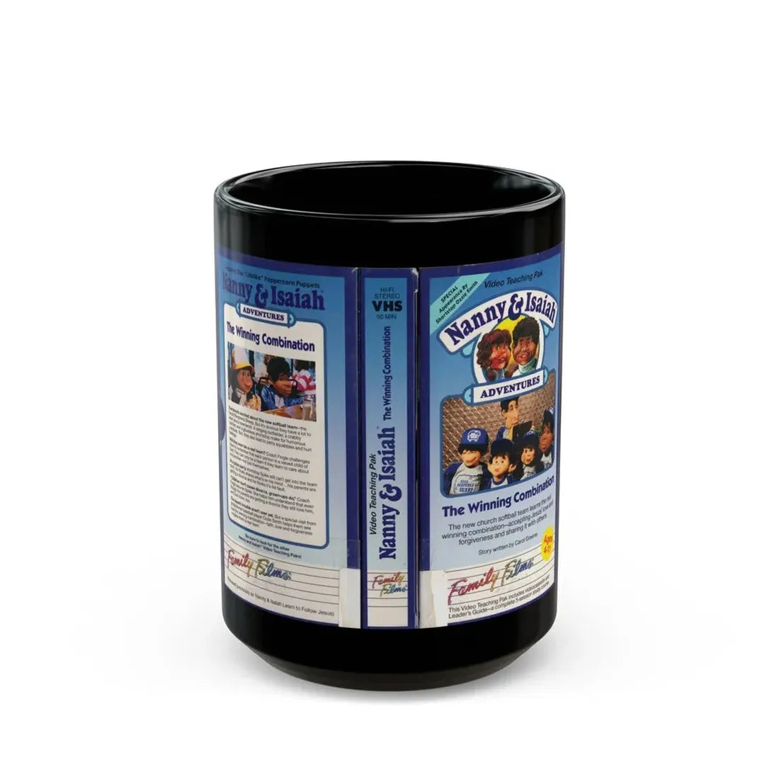 NANNY AND ISAIAH ADVENTURES THE WINNING COMBINATION (VHS COVER) - Black Coffee Mug 15oz - Go Mug Yourself