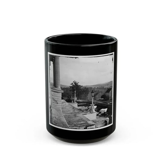 Nashville, Tenn. Steps Of The Capitol With Covered Guns; Vista Of The City Beyond (U.S. Civil War) Black Coffee Mug 15oz - Go Mug Yourself