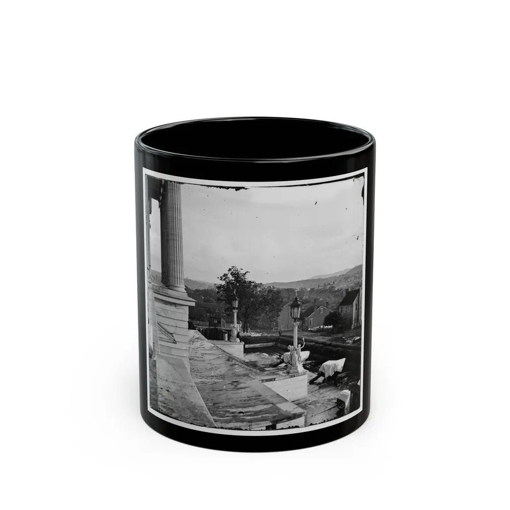 Nashville, Tenn. Steps Of The Capitol With Covered Guns; Vista Of The City Beyond (U.S. Civil War) Black Coffee Mug-11oz-Go Mug Yourself